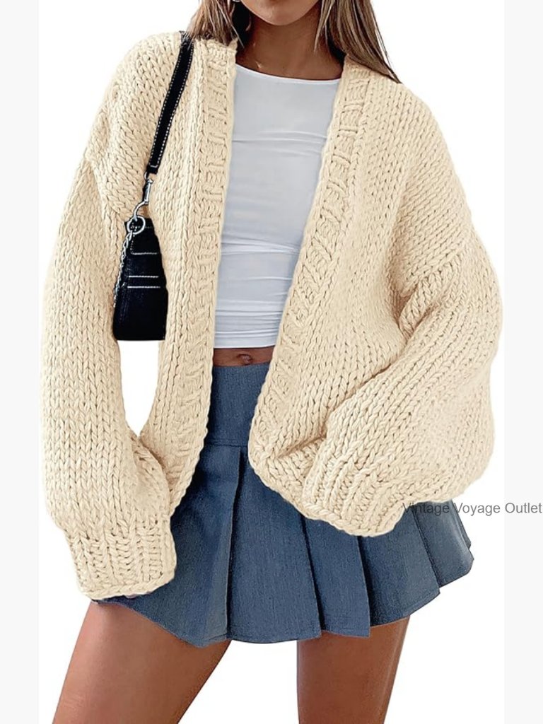Long Sleeve Chunky Knit Open Front Shawl Collar Cardigan